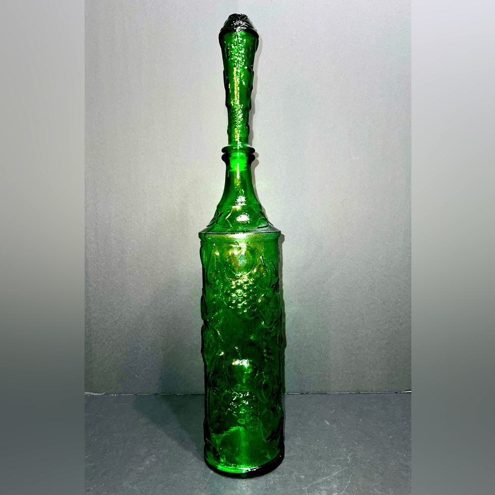 Empoli Emerald Green Genie Bottle Embossed Fruit, 20.5", Vtg, Italy